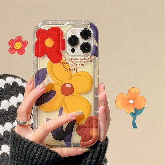 Yickyue Retro Oil Painting Flower Transparent Phone Case For iPhone 14 11 13 12 Pro Max 14 Plus 7 8 Plus SE Air Cushion Shockproof Cover