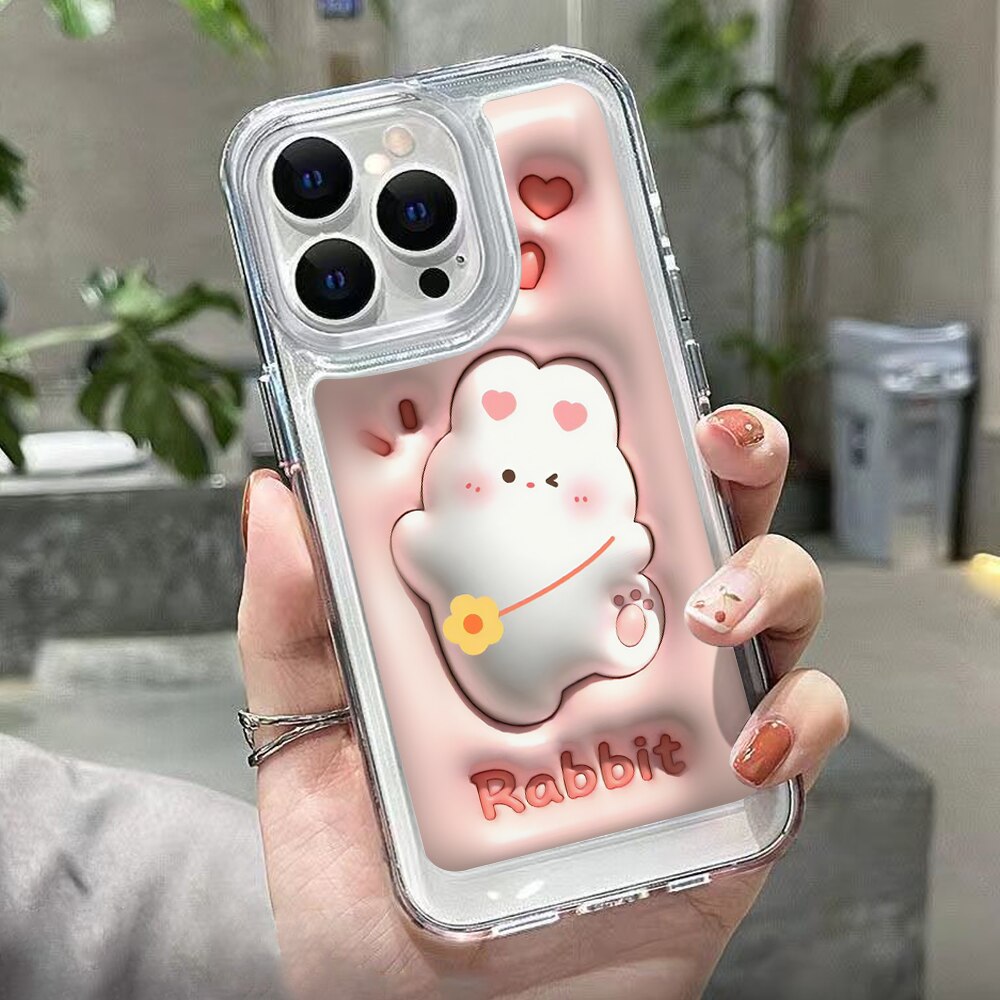 Yickyue Cute Rabbit Bunny Pink Heart Phone Case For iPhone 13 Pro Max Case iPhone 11 Case iPhone 12 14 Pro Max X XS XR Kawaii Soft Cover