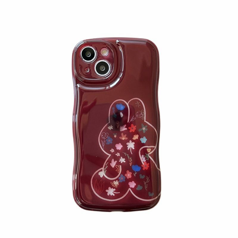 Yickyue Air Bag Shockproof Capa Phone Case For apple iPhone 14 Plus 11 12 13 Pro Max Soft Cover Cute Cartoon Rabbit Flowers Red Shell