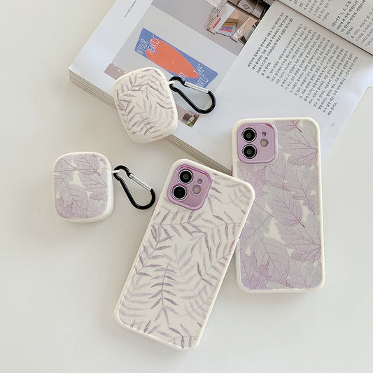 Yickyue INS leaf vein painted phone Case For iphone 11 12Pro Max X XR 7 8Plus for airpods Pro 2 1 Earphone case Protective cover