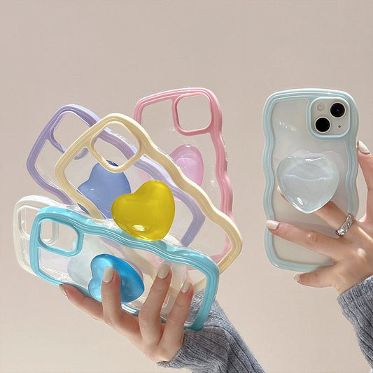 Japan Dream Crystal Love Heart Stand Phone Case For iPhone 13 12 11 Pro XS Max X XR Candy Cute Clear Soft Silicone Back Cover