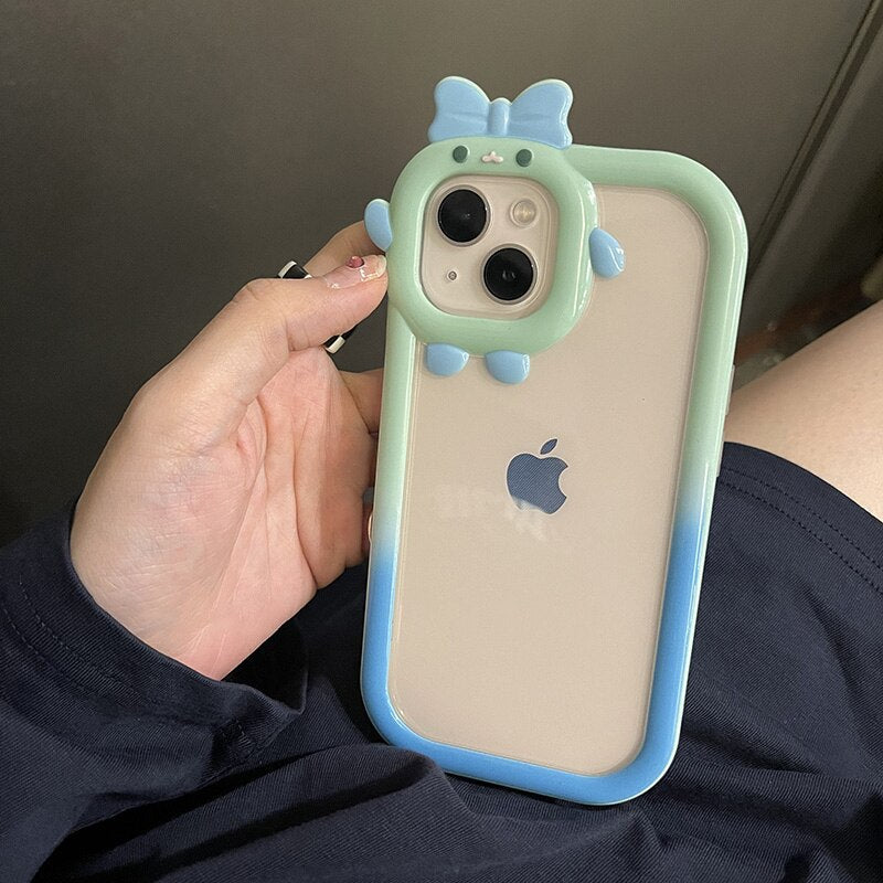 Japan Gradient Cute Cartoon Camera Protective Phone Case For iPhone 13 12 11 Pro XS Max XR 2 in 1 Clear Shockproof Soft Cover