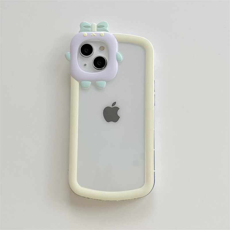 Lovely Cartoon Transparent Phone Case For iPhone 12 11 13 Pro Max XR XS Max X Cute Camera Protection Clear TPU Soft Bumper Cover