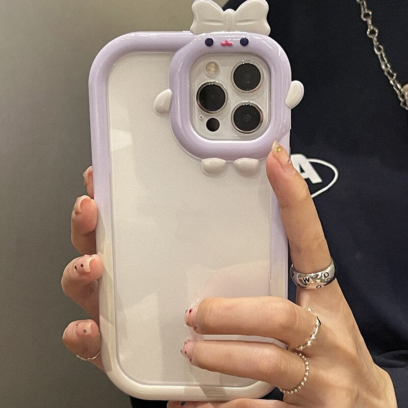 Japan Gradient Cute Cartoon Camera Protective Phone Case For iPhone 13 12 11 Pro XS Max XR 2 in 1 Clear Shockproof Soft Cover