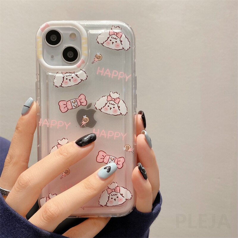 Yickyue Air Bag Shockproof Capa Phone Case For apple iPhone 14 Plus 11 12 13 Pro Max 14Pro Soft Clear Cover Cute Cartoon Dog Bear Shell