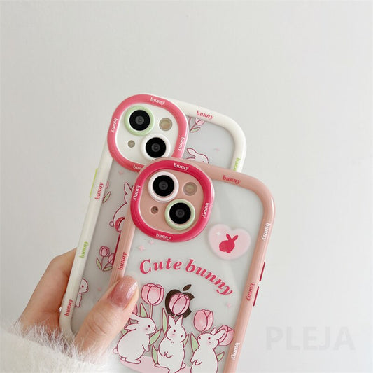 Yickyue Cute Cartoon Rabbit Phone Case For apple iPhone 14 Plus 11 12 13 Pro Max 14pro Soft Clear Cover Girly Pink Puff Shockproof Capa