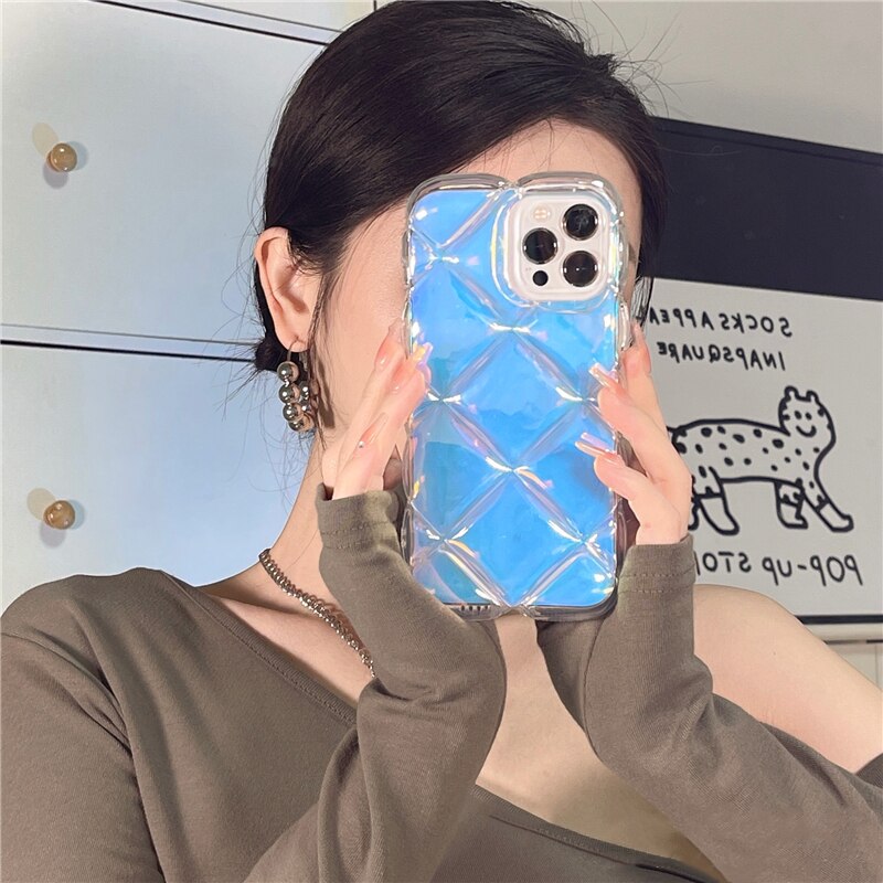 INS Fashion Gradient Laser Love Heart Pattern Clear Phone Case For iPhone 11 13 12 Pro Max Lattice Diamand Shockproof Back Cover