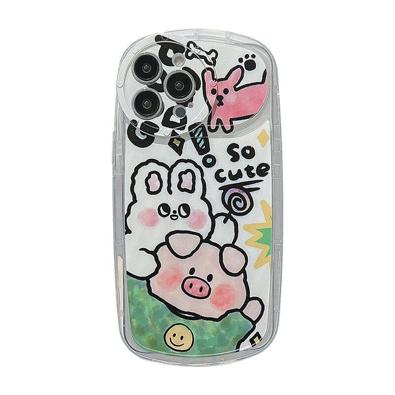 Yickyue Flower Pendant Air Bag Shockproof Phone Case For apple iPhone 14 Plus 11 12 13 Pro Max Soft Cover Cute Cartoon Pig Capa Keychain