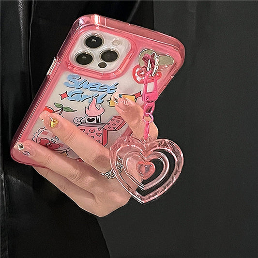 Korea Cute 3D Pink Love Heart Pendant Phone Case For iPhone 13 12 11 Pro XS Max X XR 12 Cartoon Clear Shockproof Soft Back Cover