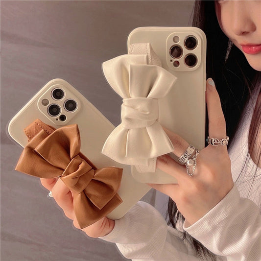 Yickyue INS 3d leather bowknot Wrist strap holder phone case For iphone 12 11 14 14Pro 13 13Pro Max x xr xs 7 8 Plus silicone cover