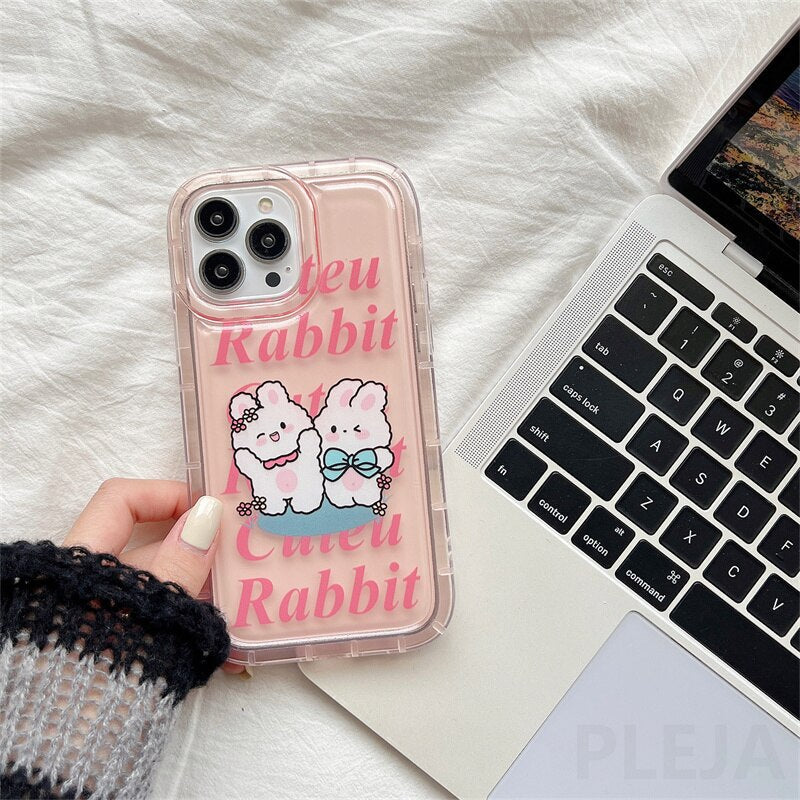 Yickyue Gasbag Shockproof Phone Case For apple iPhone 14 Plus 11 12 13 Pro Max 14promax Soft Cover Girly Cute Cartoon Rabbit Pink Capa