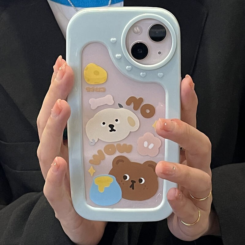 Luxury Cute Animal Cartoon Bear Clear Soft Phone Cases For iPhone 13 12 11 Pro Max X XS Max XR Lovely love lens Frame Cover Gift
