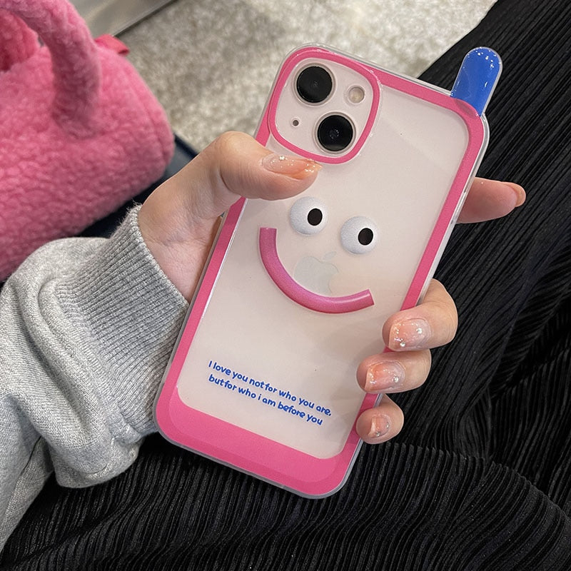 Korean Funny Vintage Sad Smile Face Phone Case For iphone 12 11 13 Pro Max X Xs Max XR 2022 Retro Clear Cover Friend Couple Gift