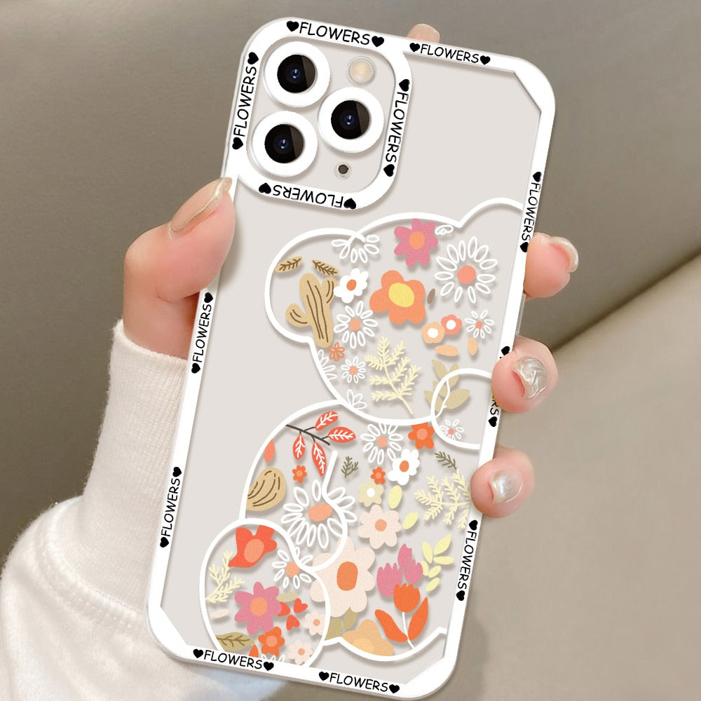 Yickyue For iPhone 11 Case Retro Chocolate Bear Phone Case For iPhone 13 12 11 14 Pro Max Xs Max XR X Lens Protection Cute Silicon Cover