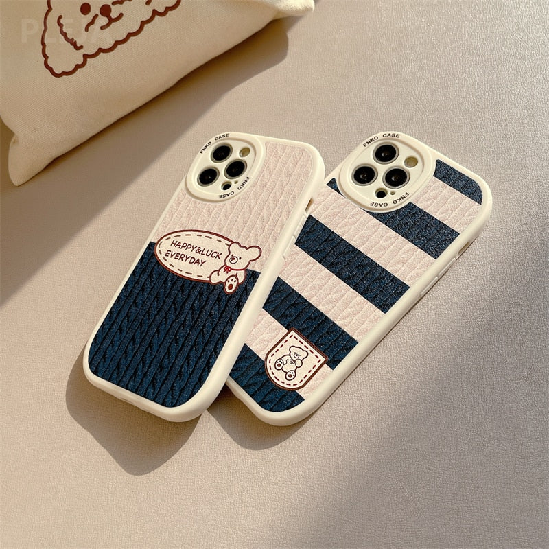 Yickyue Cute Cartoon Leather Sweater Knitting Pattern Phone Case For iPhone 12 13 14 Pro Max X XR XS 11 Pro Max 7 8 plus Silicone Covers