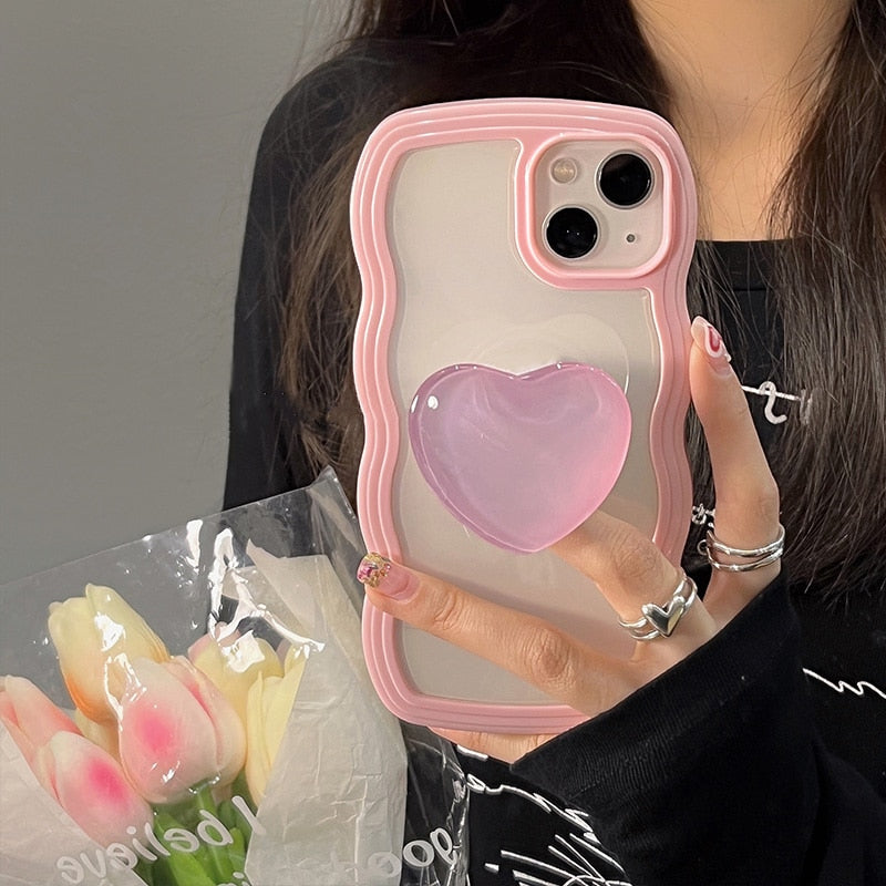 Japan Dream Crystal Love Heart Stand Phone Case For iPhone 13 12 11 Pro XS Max X XR Candy Cute Clear Soft Silicone Back Cover