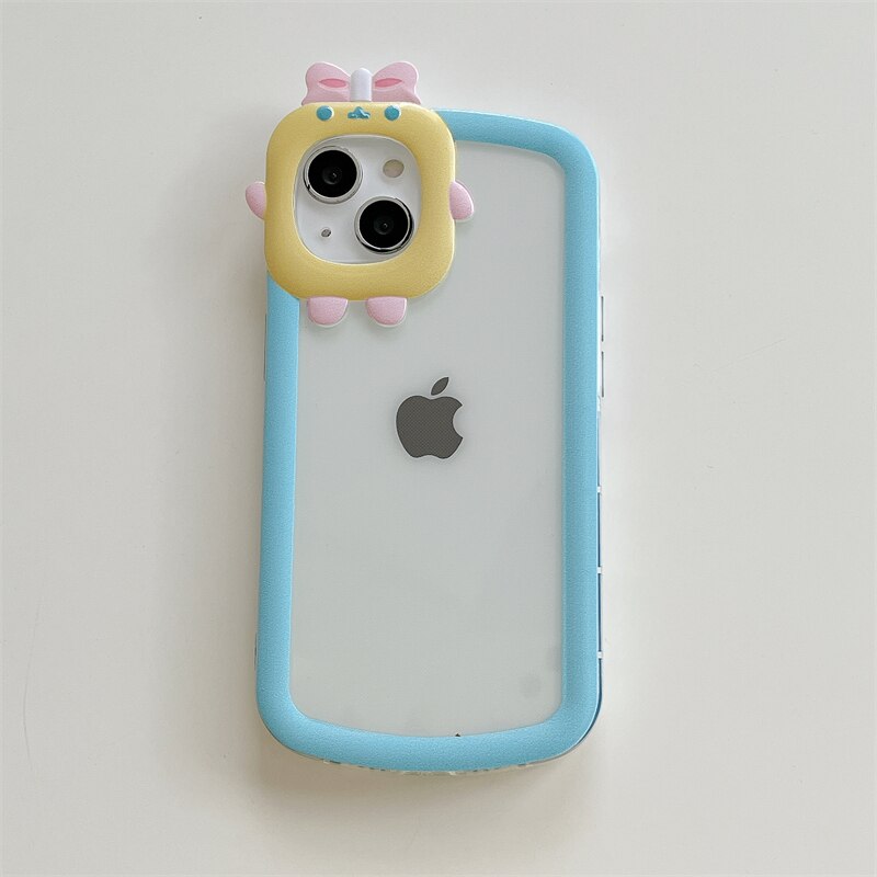 Lovely Cartoon Transparent Phone Case For iPhone 12 11 13 Pro Max XR XS Max X Cute Camera Protection Clear TPU Soft Bumper Cover