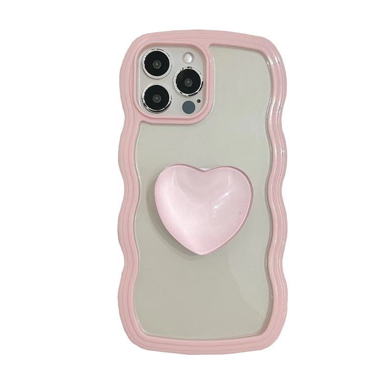 Japan Dream Crystal Love Heart Stand Phone Case For iPhone 13 12 11 Pro XS Max X XR Candy Cute Clear Soft Silicone Back Cover