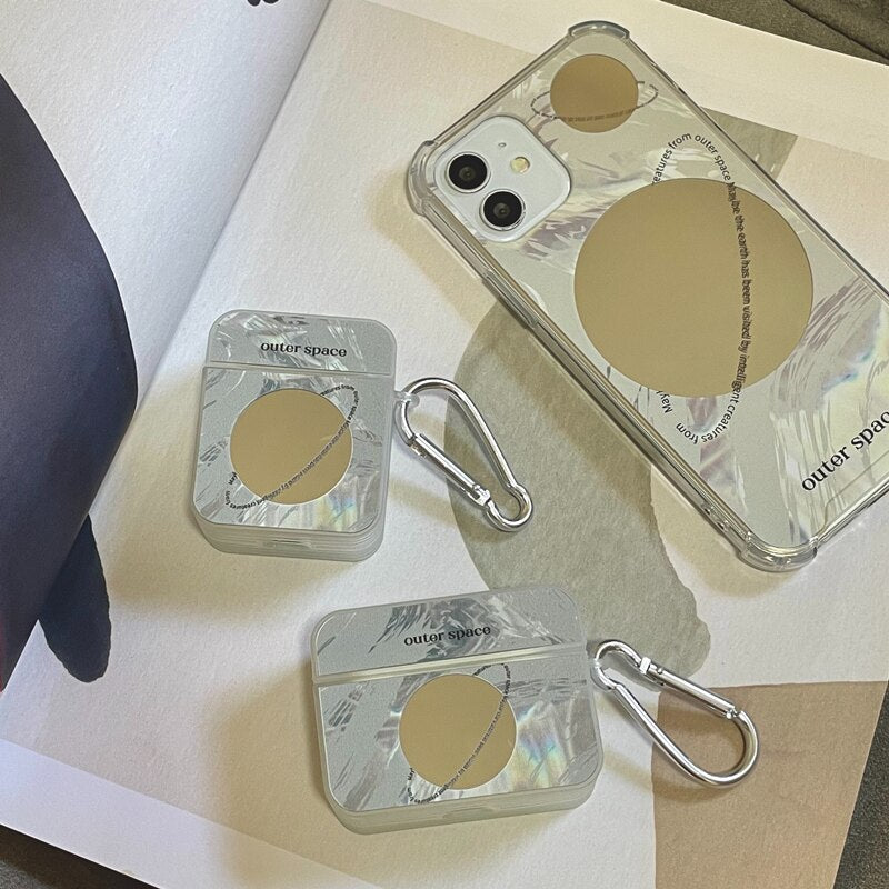 Yickyue INS Outer space planet mirror case for airpods Pro 1 2 Earphone case For iphone 11 13 12Pro Max X XR 7 8Plus Protective cover