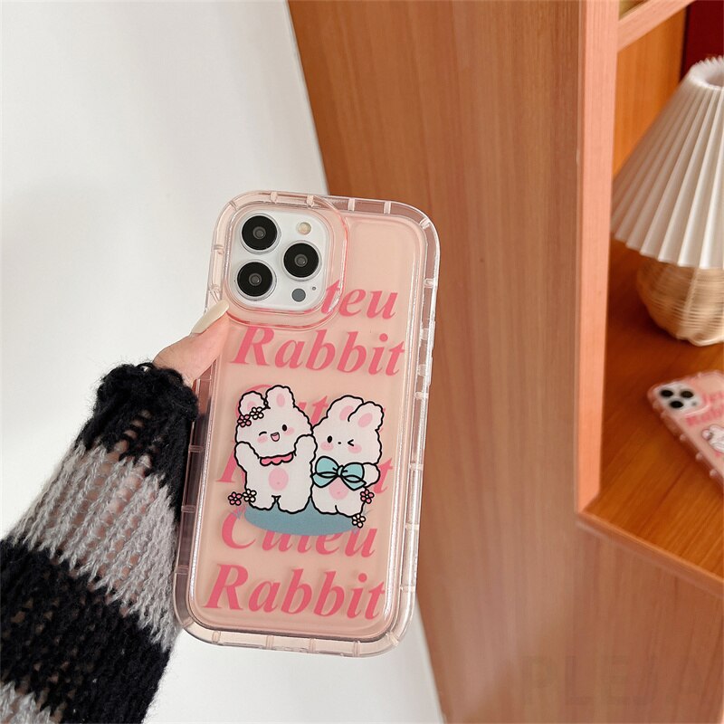 Yickyue Gasbag Shockproof Phone Case For apple iPhone 14 Plus 11 12 13 Pro Max 14promax Soft Cover Girly Cute Cartoon Rabbit Pink Capa
