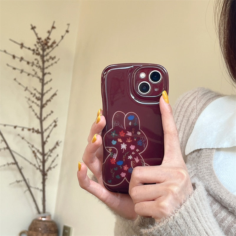 Yickyue Air Bag Shockproof Capa Phone Case For apple iPhone 14 Plus 11 12 13 Pro Max Soft Cover Cute Cartoon Rabbit Flowers Red Shell
