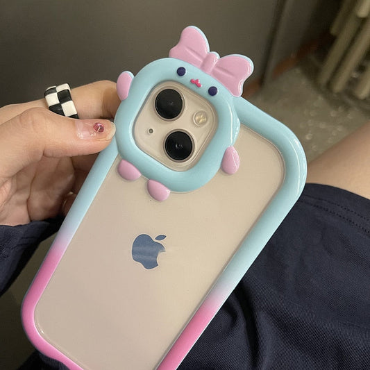 Japan Gradient Cute Cartoon Camera Protective Phone Case For iPhone 13 12 11 Pro XS Max XR 2 in 1 Clear Shockproof Soft Cover