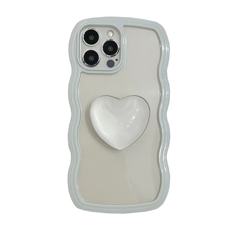 Japan Dream Crystal Love Heart Stand Phone Case For iPhone 13 12 11 Pro XS Max X XR Candy Cute Clear Soft Silicone Back Cover