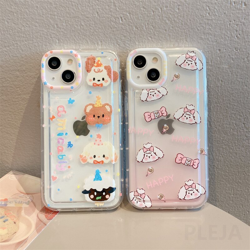 Yickyue Air Bag Shockproof Capa Phone Case For apple iPhone 14 Plus 11 12 13 Pro Max 14Pro Soft Clear Cover Cute Cartoon Dog Bear Shell