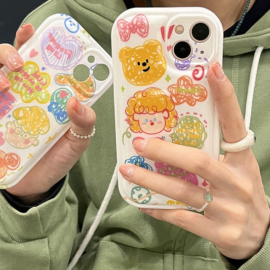 INS Korea Color Graffiti Tide Cute Phone Case For iphone 11 13 12 Pro Max Cartoon Lovely Anti-drop Soft Cover Couple Friend Gift