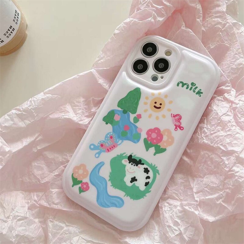 INS Korea Color Graffiti Tide Cute Phone Case For iphone 11 13 12 Pro Max Cartoon Lovely Anti-drop Soft Cover Couple Friend Gift